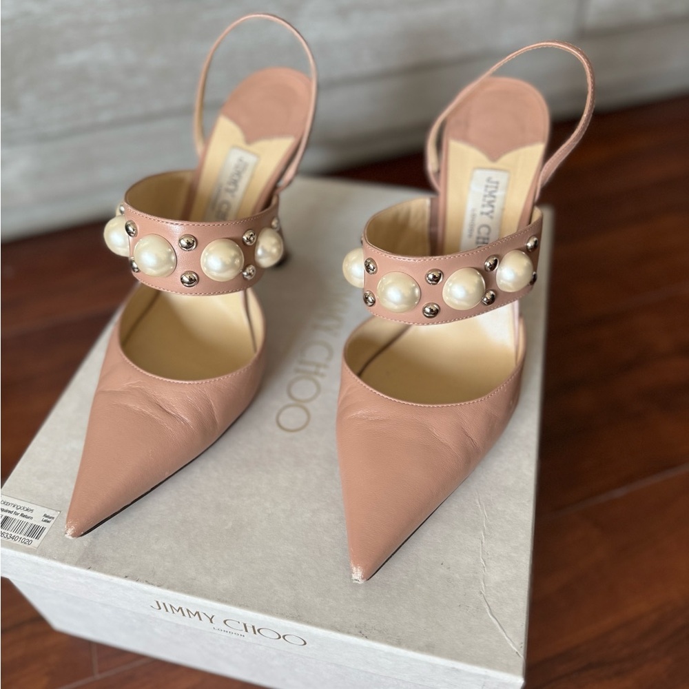 Jimmy Choo Blush Pearl Studded Sling back Heels - Picture 4 of 16
